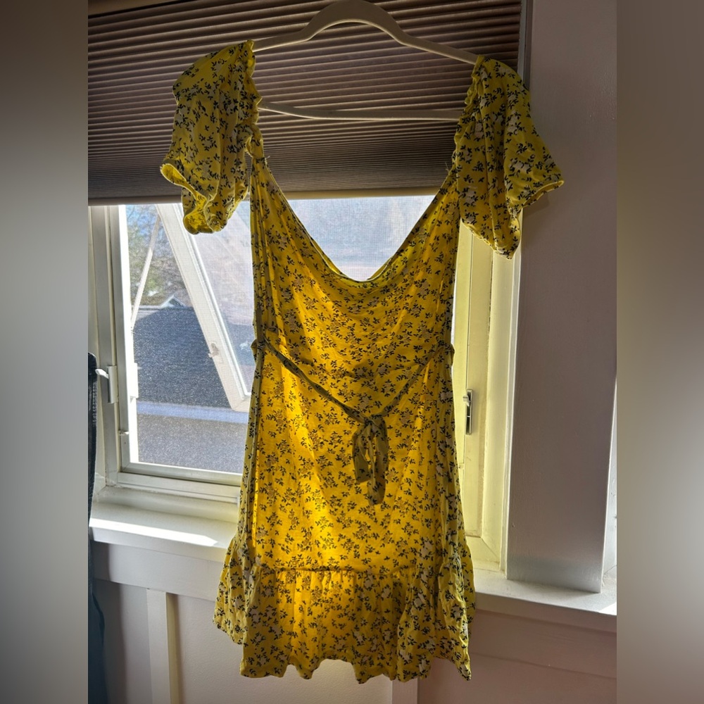 PrettyLittleThing Yellow Off The Shoulder Skater Mini Dress